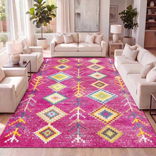 Main image of JONATHAN Y Tribal Love Geometric Pink/Multi Indoor Area Rug, 4x6, Bohemian, Casual, Easy-Cleaning for Living Room, Bedroom, Kitchen, Pet Friendly, Non-Shedding (MOH105B-4)