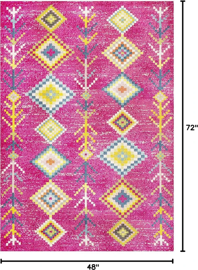Alt view image 2 of 7 - JONATHAN Y Tribal Love Geometric Pink/Multi Indoor Area Rug, 4x6, Bohemian, Casual, Easy-Cleaning for Living Room, Bedroom, Kitchen, Pet Friendly, Non-Shedding (MOH105B-4)