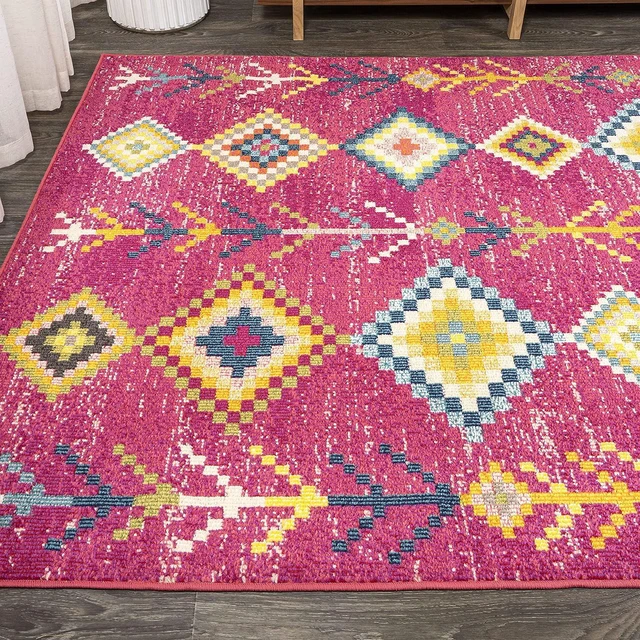 Alt view image 4 of 7 - JONATHAN Y Tribal Love Geometric Pink/Multi Indoor Area Rug, 4x6, Bohemian, Casual, Easy-Cleaning for Living Room, Bedroom, Kitchen, Pet Friendly, Non-Shedding (MOH105B-4)
