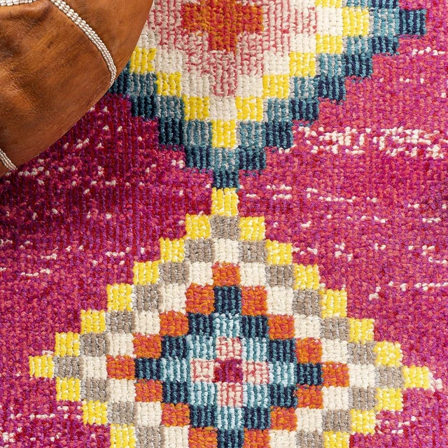 Alt view image 5 of 7 - JONATHAN Y Tribal Love Geometric Pink/Multi Indoor Area Rug, 4x6, Bohemian, Casual, Easy-Cleaning for Living Room, Bedroom, Kitchen, Pet Friendly, Non-Shedding (MOH105B-4)
