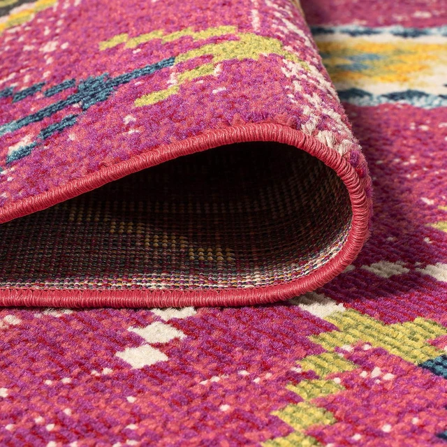 Alt view image 7 of 7 - JONATHAN Y Tribal Love Geometric Pink/Multi Indoor Area Rug, 4x6, Bohemian, Casual, Easy-Cleaning for Living Room, Bedroom, Kitchen, Pet Friendly, Non-Shedding (MOH105B-4)