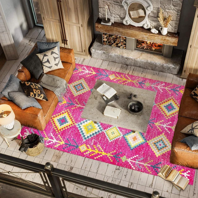 Alt view image 6 of 7 - JONATHAN Y Tribal Love Geometric Pink/Multi Indoor Area Rug, 4x6, Bohemian, Casual, Easy-Cleaning for Living Room, Bedroom, Kitchen, Pet Friendly, Non-Shedding (MOH105B-4)