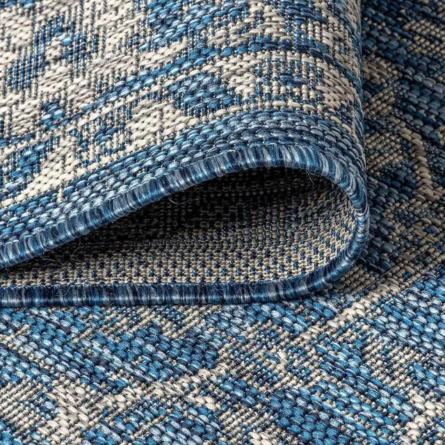 Alt view image 5 of 7 - JONATHAN Y Vine & Border Indoor Outdoor Runner Rug 2X10 Navy/Gray, Palazzo Textured Weave for Backyard, Patio, Porch, Easy-Cleaning, High Traffic, Pet-Friendly, Non-Shedding (SMB103A-210)