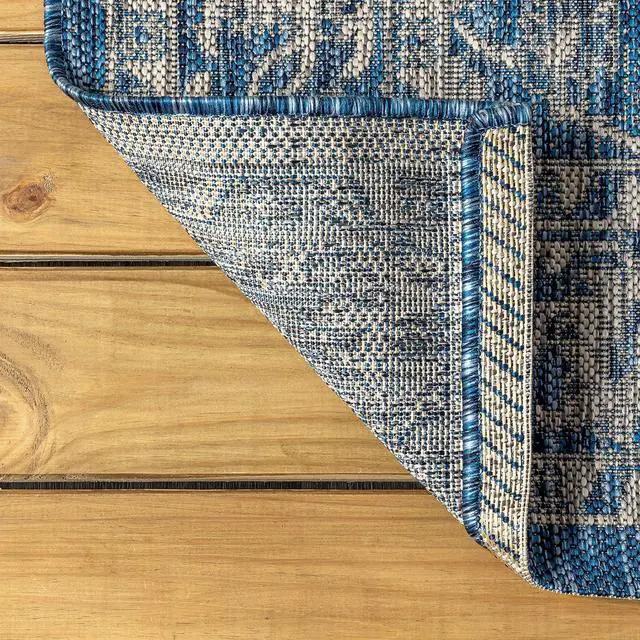 Alt view image 6 of 7 - JONATHAN Y Vine & Border Indoor Outdoor Runner Rug 2X10 Navy/Gray, Palazzo Textured Weave for Backyard, Patio, Porch, Easy-Cleaning, High Traffic, Pet-Friendly, Non-Shedding (SMB103A-210)