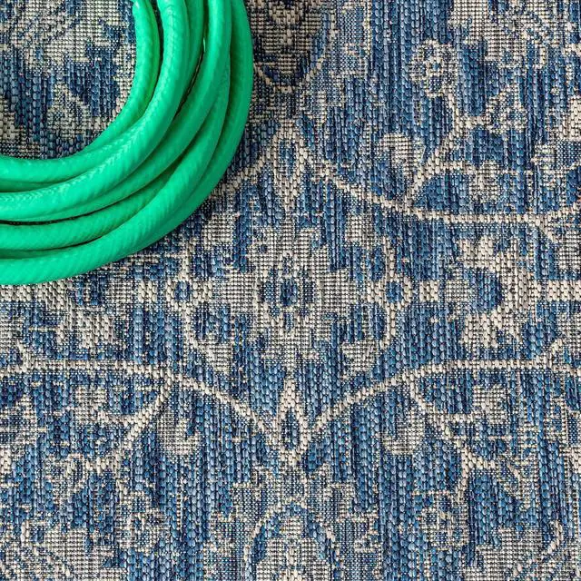 Alt view image 3 of 7 - JONATHAN Y Vine & Border Indoor Outdoor Runner Rug 2X10 Navy/Gray, Palazzo Textured Weave for Backyard, Patio, Porch, Easy-Cleaning, High Traffic, Pet-Friendly, Non-Shedding (SMB103A-210)