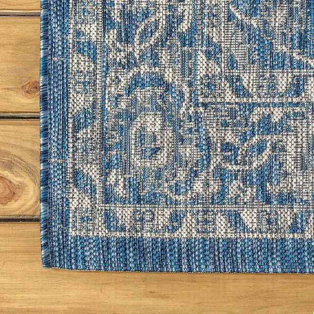 Alt view image 7 of 7 - JONATHAN Y Vine & Border Indoor Outdoor Runner Rug 2X10 Navy/Gray, Palazzo Textured Weave for Backyard, Patio, Porch, Easy-Cleaning, High Traffic, Pet-Friendly, Non-Shedding (SMB103A-210)