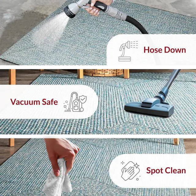 Alt view image 6 of 7 - nuLOOM Wynn Aqua Solid Power Loomed Indoor/Outdoor Area Rug, 3' x 5'