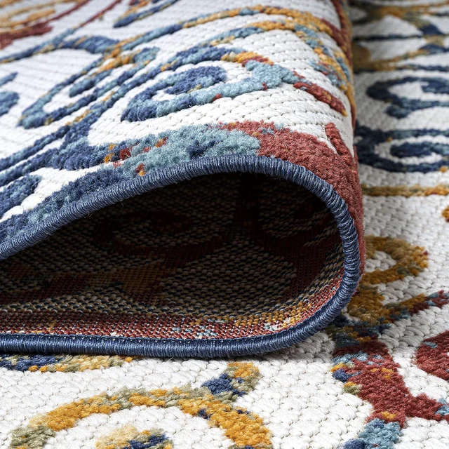 Alt view image 4 of 7 - JONATHAN Y Scroll Trellis Indoor Outdoor Area Rug 3X5 Cream/Blue/Red, Atrani for Backyard, Patio, Porch, Easy-Cleaning, High Traffic, Pet-Friendly, Non-Shedding (AMC110A-3)