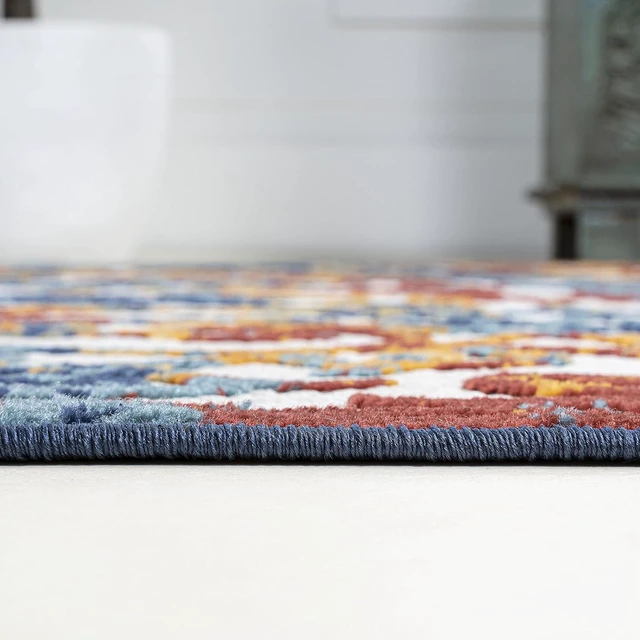 Alt view image 6 of 7 - JONATHAN Y Scroll Trellis Indoor Outdoor Area Rug 3X5 Cream/Blue/Red, Atrani for Backyard, Patio, Porch, Easy-Cleaning, High Traffic, Pet-Friendly, Non-Shedding (AMC110A-3)