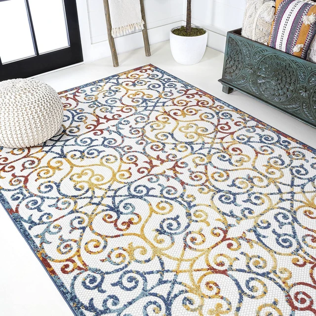 Alt view image 7 of 7 - JONATHAN Y Scroll Trellis Indoor Outdoor Area Rug 3X5 Cream/Blue/Red, Atrani for Backyard, Patio, Porch, Easy-Cleaning, High Traffic, Pet-Friendly, Non-Shedding (AMC110A-3)