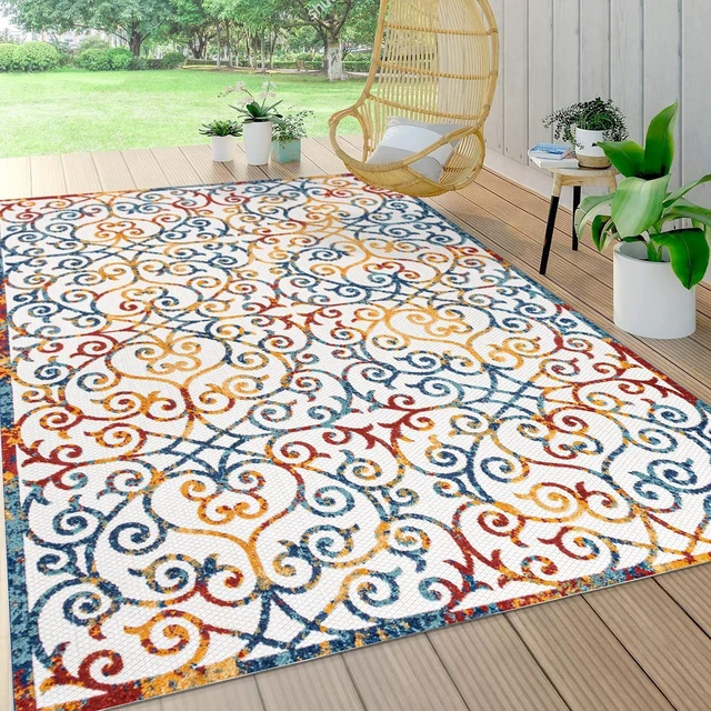 Alt view image 3 of 7 - JONATHAN Y Scroll Trellis Indoor Outdoor Area Rug 3X5 Cream/Blue/Red, Atrani for Backyard, Patio, Porch, Easy-Cleaning, High Traffic, Pet-Friendly, Non-Shedding (AMC110A-3)