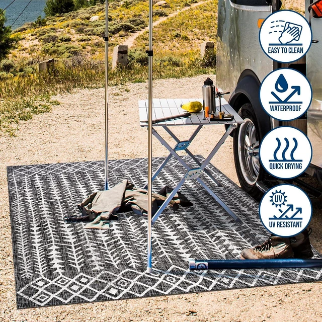 Alt view image 7 of 7 - JONATHAN Y Bohemian Geometric Indoor Outdoor Area Rug 4X6 Black/Ivory, Tokay for Backyard, Patio, Porch, Easy-Cleaning, High Traffic, Pet-Friendly, Non-Shedding (SMB132E-4)