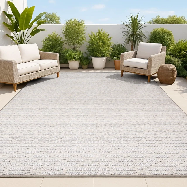 Main image of JONATHAN Y Moroccan Diamond Indoor Outdoor Area Rug 4X6 Beige, Ararat High-Low Pile Modern for Backyard, Patio, Porch, Easy-Cleaning, High Traffic, Pet-Friendly, Non-Shedding (SBH105A-4)