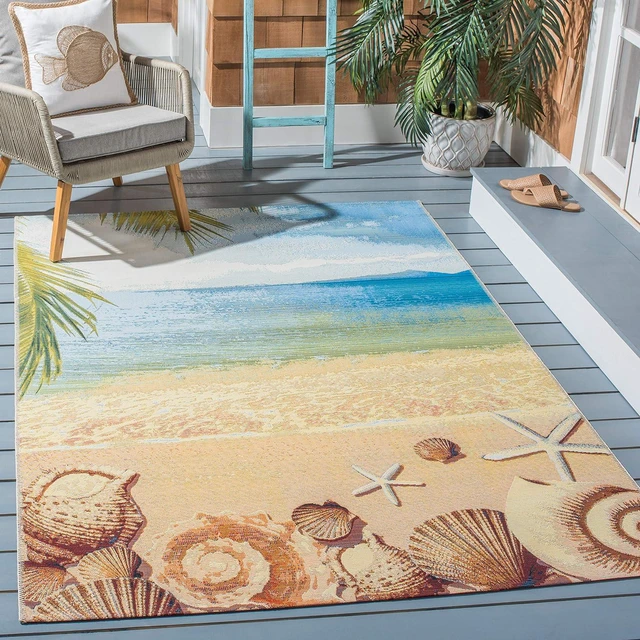 Main image of SAFAVIEH Washable Rug Outdoor Barbados Collection - 4' x 6', Gold & Blue, Non-Shedding & Easy to Clean, Ideal for Patio, Backyard, Mudroom (BAR555A)