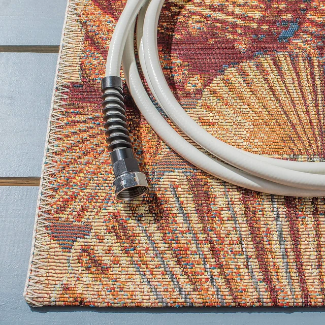 Alt view image 3 of 6 - SAFAVIEH Washable Rug Outdoor Barbados Collection - 4' x 6', Gold & Blue, Non-Shedding & Easy to Clean, Ideal for Patio, Backyard, Mudroom (BAR555A)