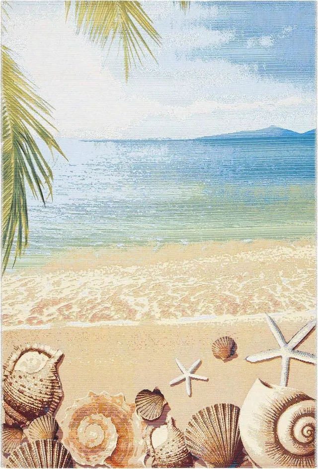 Alt view image 2 of 6 - SAFAVIEH Washable Rug Outdoor Barbados Collection - 4' x 6', Gold & Blue, Non-Shedding & Easy to Clean, Ideal for Patio, Backyard, Mudroom (BAR555A)
