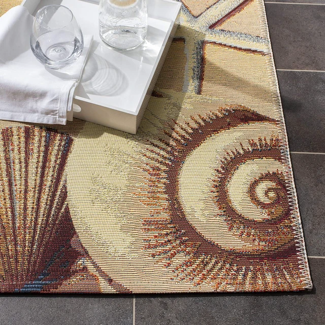 Alt view image 6 of 6 - SAFAVIEH Washable Rug Outdoor Barbados Collection - 4' x 6', Gold & Blue, Non-Shedding & Easy to Clean, Ideal for Patio, Backyard, Mudroom (BAR555A)