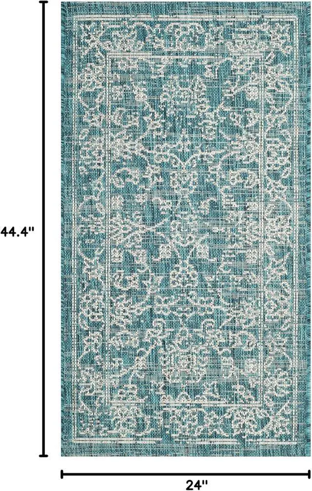 Alt view image 2 of 6 - SAFAVIEH Washable Rug Outdoor Courtyard Collection - 2' x 3'7", Turquoise, Non-Shedding & Easy Cleaning, Ideal for Patio, Front Door, Entryway, Doormat (CY8680-37221)