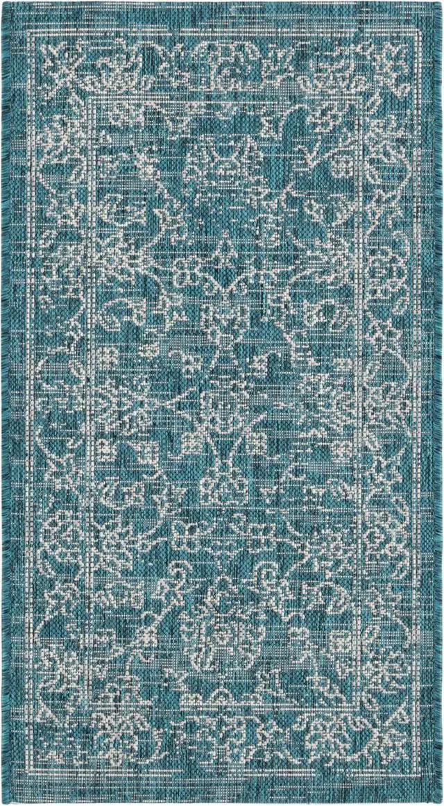 Alt view image 3 of 6 - SAFAVIEH Washable Rug Outdoor Courtyard Collection - 2' x 3'7", Turquoise, Non-Shedding & Easy Cleaning, Ideal for Patio, Front Door, Entryway, Doormat (CY8680-37221)