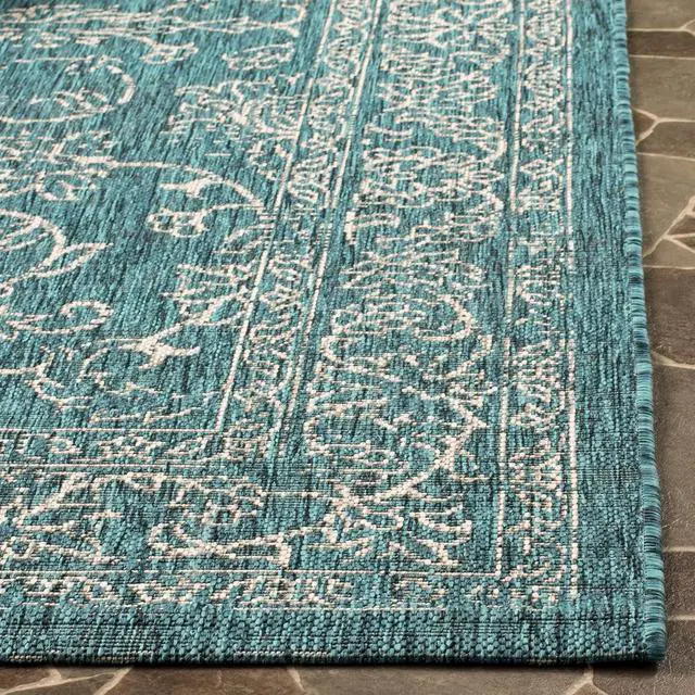 Alt view image 4 of 6 - SAFAVIEH Washable Rug Outdoor Courtyard Collection - 2' x 3'7", Turquoise, Non-Shedding & Easy Cleaning, Ideal for Patio, Front Door, Entryway, Doormat (CY8680-37221)