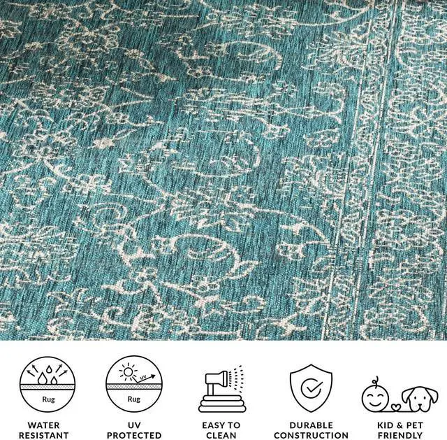 Alt view image 6 of 6 - SAFAVIEH Washable Rug Outdoor Courtyard Collection - 2' x 3'7", Turquoise, Non-Shedding & Easy Cleaning, Ideal for Patio, Front Door, Entryway, Doormat (CY8680-37221)