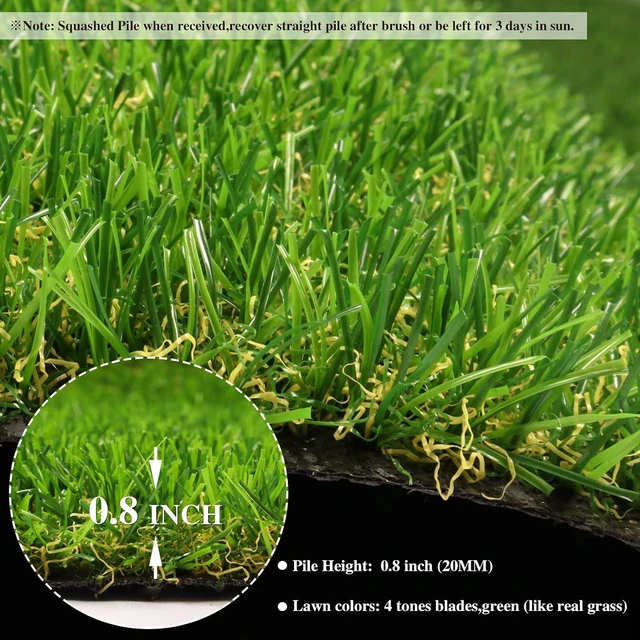 Alt view image 2 of 7 - Weidear Artificial Grass 3 ft x 5 ft, 0.8 inch Fake Grass Mat, 4 Tones Synthetic Turf Rug, Indoor Outdoor Turf Grass for Dogs Pets/Patio Lawn Landscape Garden, Customized Sizes