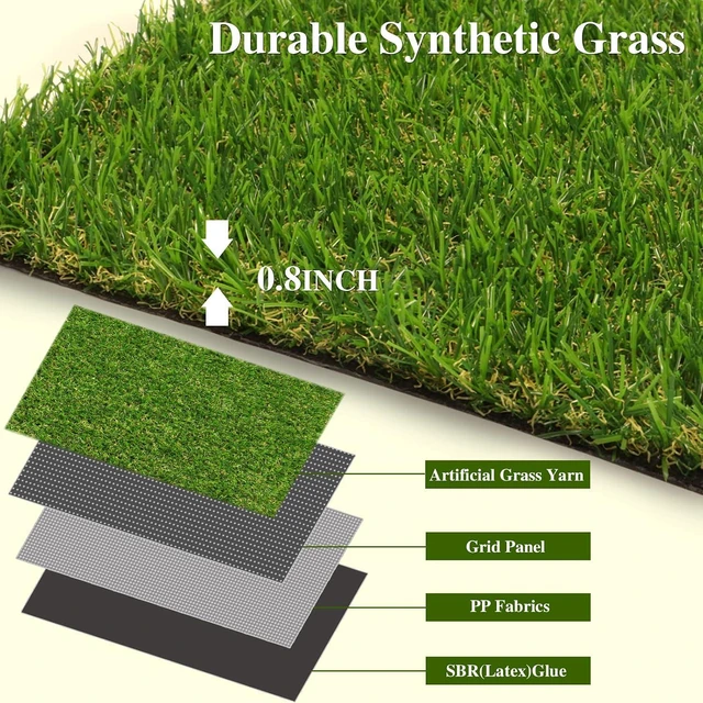 Alt view image 4 of 7 - Weidear Artificial Grass 3 ft x 5 ft, 0.8 inch Fake Grass Mat, 4 Tones Synthetic Turf Rug, Indoor Outdoor Turf Grass for Dogs Pets/Patio Lawn Landscape Garden, Customized Sizes