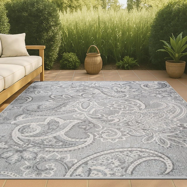 Main image of JONATHAN Y Paisley High-Low Indoor Outdoor Area Rug 4X6 Light Gray/Ivory, Gordes for Backyard, Patio, Porch, Easy-Cleaning, High Traffic, Pet-Friendly, Non-Shedding (AMC103A-4)