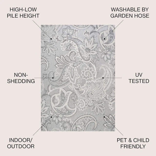 Alt view image 2 of 7 - JONATHAN Y Paisley High-Low Indoor Outdoor Area Rug 4X6 Light Gray/Ivory, Gordes for Backyard, Patio, Porch, Easy-Cleaning, High Traffic, Pet-Friendly, Non-Shedding (AMC103A-4)