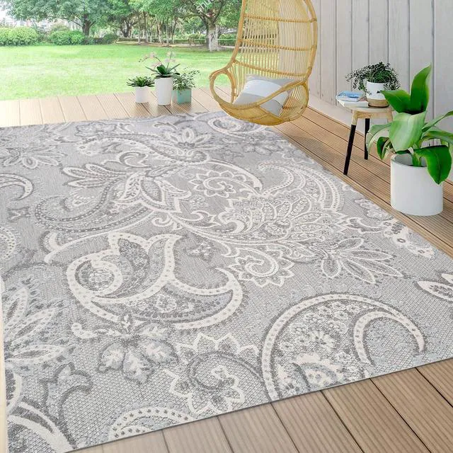 Alt view image 3 of 7 - JONATHAN Y Paisley High-Low Indoor Outdoor Area Rug 4X6 Light Gray/Ivory, Gordes for Backyard, Patio, Porch, Easy-Cleaning, High Traffic, Pet-Friendly, Non-Shedding (AMC103A-4)