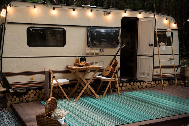 Alt view image 6 of 7 - Rugshop Contemporary Stripe Patio Deck Backyard Area Rug Blue 3' x 5'