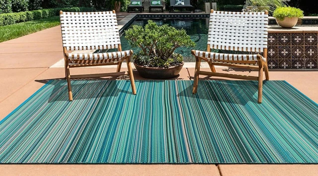 Alt view image 7 of 7 - Rugshop Contemporary Stripe Patio Deck Backyard Area Rug Blue 3' x 5'