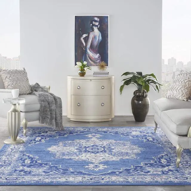 Alt view image 5 of 7 - Nourison Home Whimsicle Navy 8' x 10' Area Rug - Easy Clean, Non Shedding, Bed Room, Living Room, Dining Room, Kitchen (8' x 10')