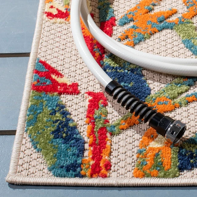 Alt view image 3 of 6 - SAFAVIEH Washable Rug Outdoor Cabana Collection - 3' x 5', Ivory & Navy, Non-Shedding & Easy to Clean, Ideal for Patio, Backyard, Mudroom (CBN368A)