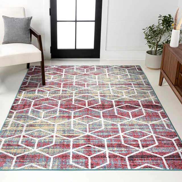Main image of JONATHAN Y Tumbling Blocks Multi/White Indoor Area Rug 5x8, Modern,Contemporary,Geometric,Casual, Easy-Cleaning for Living Room,Bedroom,Kitchen,Pet Friendly,Non-Shedding (SEU101J-5)
