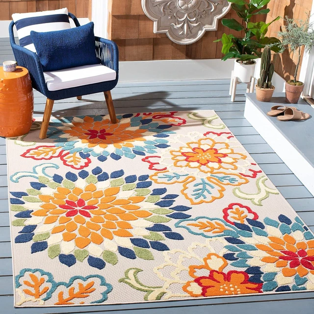 Main image of SAFAVIEH Washable Rug Outdoor Cabana Collection - 5'3" x 7'7", Ivory & Orange, Non-Shedding & Easy to Clean, Ideal for Patio, Backyard, Mudroom (CBN391A)