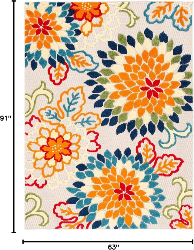 Alt view image 2 of 7 - SAFAVIEH Washable Rug Outdoor Cabana Collection - 5'3" x 7'7", Ivory & Orange, Non-Shedding & Easy to Clean, Ideal for Patio, Backyard, Mudroom (CBN391A)