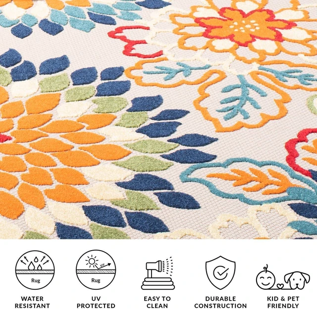 Alt view image 7 of 7 - SAFAVIEH Washable Rug Outdoor Cabana Collection - 5'3" x 7'7", Ivory & Orange, Non-Shedding & Easy to Clean, Ideal for Patio, Backyard, Mudroom (CBN391A)