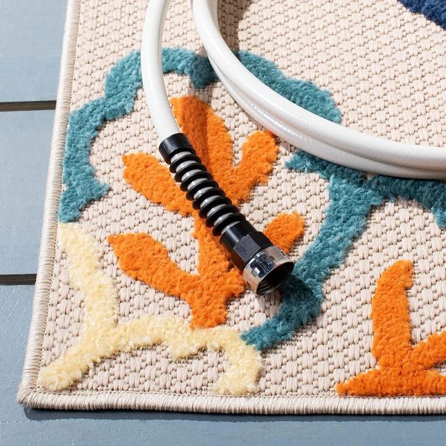 Alt view image 4 of 7 - SAFAVIEH Washable Rug Outdoor Cabana Collection - 5'3" x 7'7", Ivory & Orange, Non-Shedding & Easy to Clean, Ideal for Patio, Backyard, Mudroom (CBN391A)