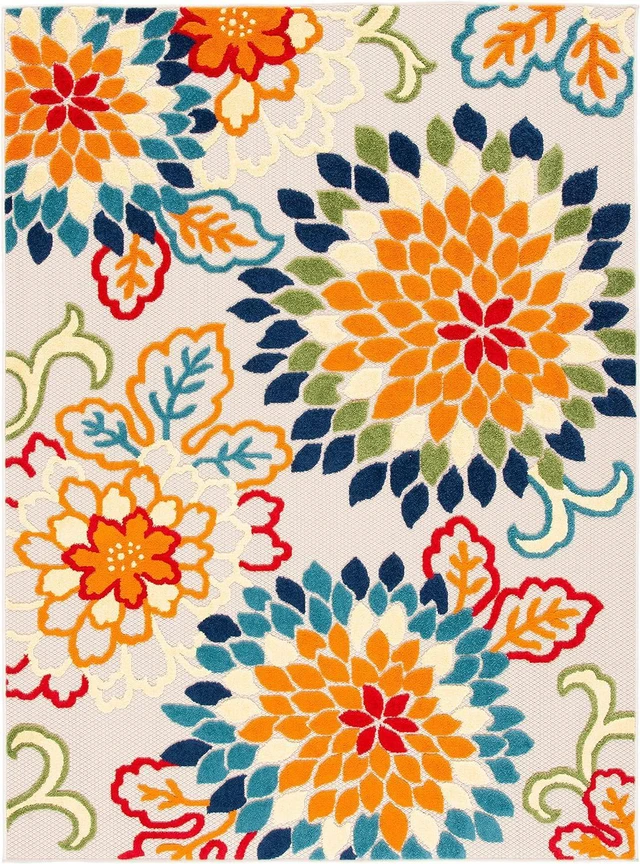 Alt view image 3 of 7 - SAFAVIEH Washable Rug Outdoor Cabana Collection - 5'3" x 7'7", Ivory & Orange, Non-Shedding & Easy to Clean, Ideal for Patio, Backyard, Mudroom (CBN391A)