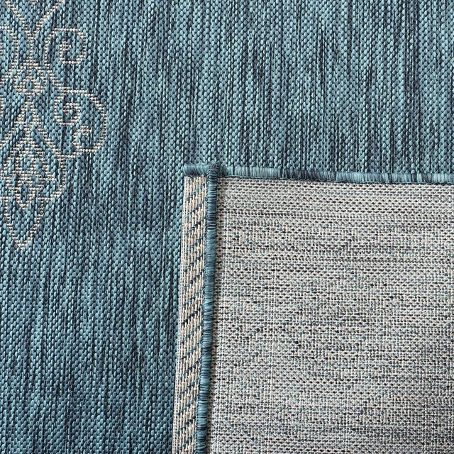 Alt view image 4 of 7 - SAFAVIEH Washable Rug Outdoor Courtyard Collection - 2'7" x 5', Teal & Ivory, Non-Shedding & Easy Cleaning, Ideal for Patio, Backyard, Mudroom (CY8232-37221)