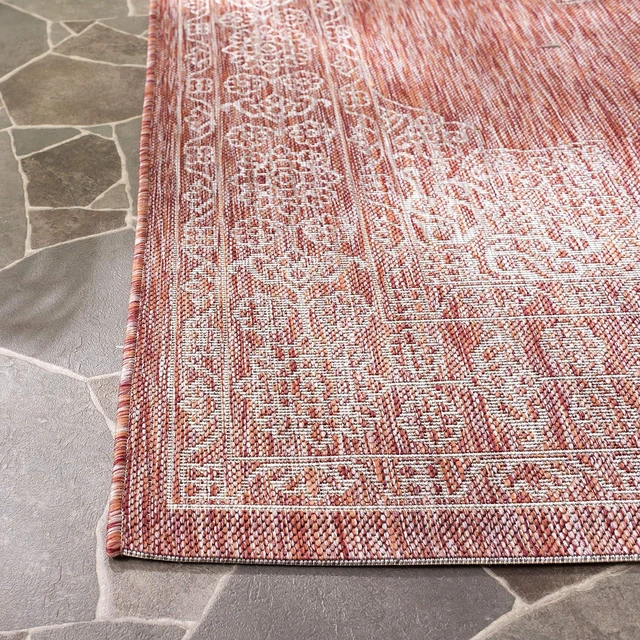 Alt view image 6 of 7 - SAFAVIEH Washable Rug Outdoor Courtyard Collection - 2'7" x 5', Teal & Ivory, Non-Shedding & Easy Cleaning, Ideal for Patio, Backyard, Mudroom (CY8232-37221)