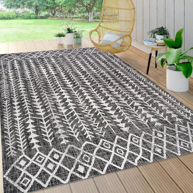 Alt view image 3 of 7 - JONATHAN Y Bohemian Geometric Indoor Outdoor Area Rug 4X6 Black/Ivory, Tokay for Backyard, Patio, Porch, Easy-Cleaning, High Traffic, Pet-Friendly, Non-Shedding (SMB132E-4)