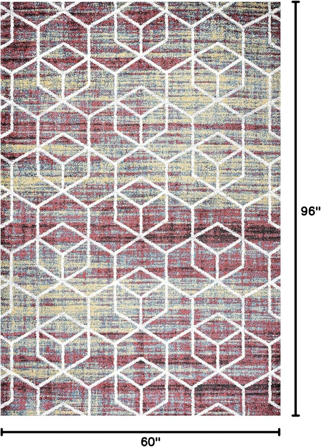 Alt view image 2 of 7 - JONATHAN Y Tumbling Blocks Multi/White Indoor Area Rug 5x8, Modern,Contemporary,Geometric,Casual, Easy-Cleaning for Living Room,Bedroom,Kitchen,Pet Friendly,Non-Shedding (SEU101J-5)