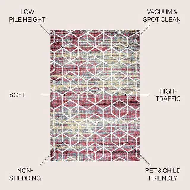 Alt view image 3 of 7 - JONATHAN Y Tumbling Blocks Multi/White Indoor Area Rug 5x8, Modern,Contemporary,Geometric,Casual, Easy-Cleaning for Living Room,Bedroom,Kitchen,Pet Friendly,Non-Shedding (SEU101J-5)