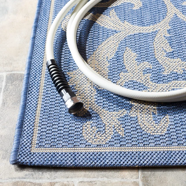 Alt view image 3 of 6 - SAFAVIEH Washable Rug Outdoor Courtyard Collection - 2' x 3'7", Blue & Natural, Non-Shedding & Easy Cleaning, Ideal for Patio, Front Door, Entryway, Doormat (CY2653-3103)