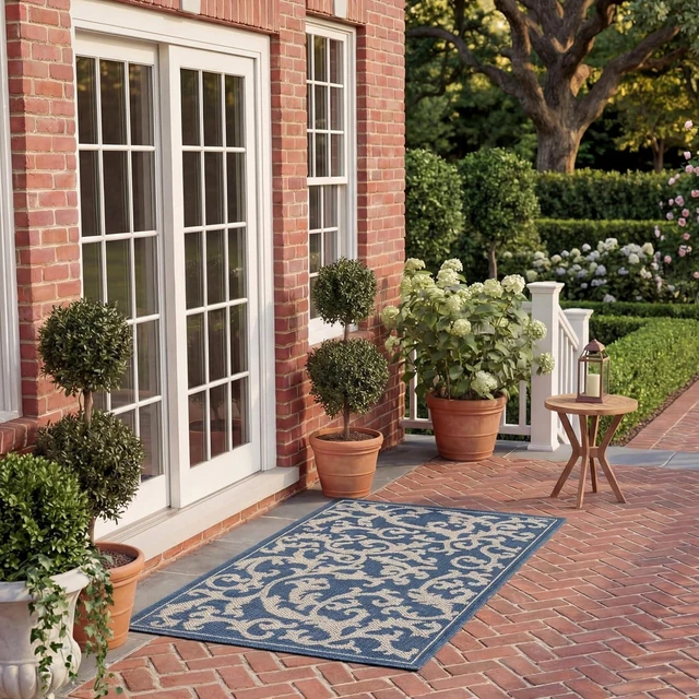 Main image of SAFAVIEH Washable Rug Outdoor Courtyard Collection - 2' x 3'7", Blue & Natural, Non-Shedding & Easy Cleaning, Ideal for Patio, Front Door, Entryway, Doormat (CY2653-3103)