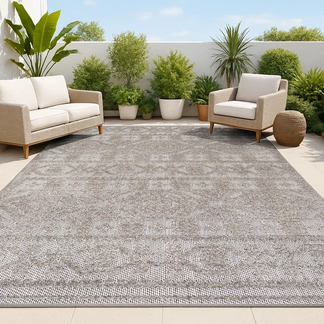 Main image of JONATHAN Y Mediterranean Tile Indoor Outdoor Area Rug 5X8 Dark Gray/Ivory, Citta High-Low Pile for Backyard, Patio, Porch, Easy-Cleaning, High Traffic, Pet-Friendly, Non-Shedding (SBH102C-5)