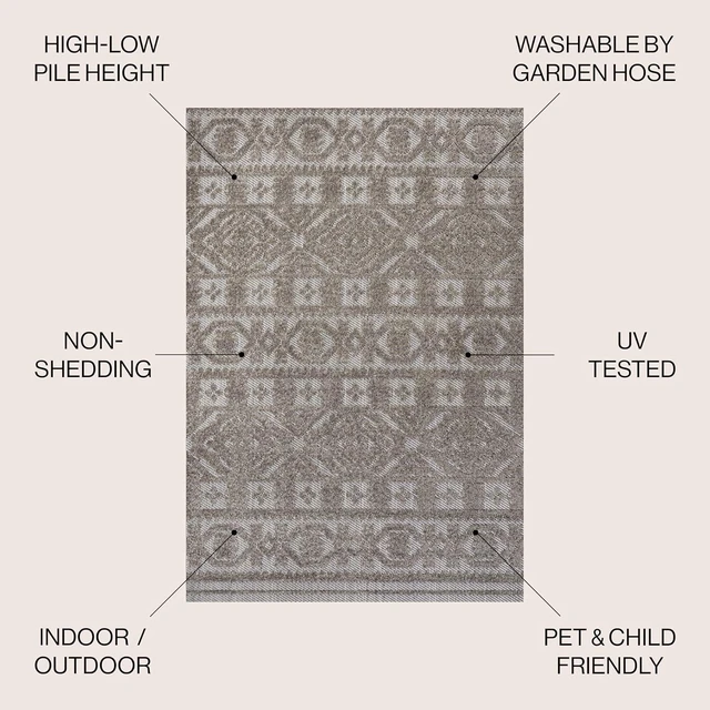 Alt view image 3 of 7 - JONATHAN Y Mediterranean Tile Indoor Outdoor Area Rug 5X8 Dark Gray/Ivory, Citta High-Low Pile for Backyard, Patio, Porch, Easy-Cleaning, High Traffic, Pet-Friendly, Non-Shedding (SBH102C-5)