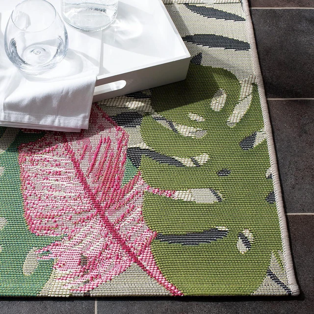 Alt view image 4 of 7 - SAFAVIEH Washable Rug Outdoor Barbados Collection - 4' x 6', Grey & Pink, Non-Shedding & Easy to Clean, Ideal for Patio, Backyard, Mudroom (BAR551F)